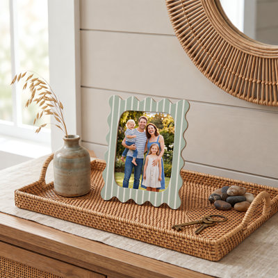 Cadre photo à bords ondulés festonnés, cadre photo rayé 6x4 pour table et étagère