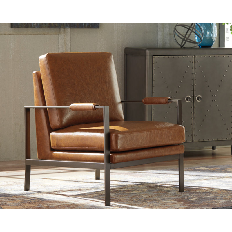 Mikayla Faux Leather Armchair, Brown / Antique Brass Faux Leather