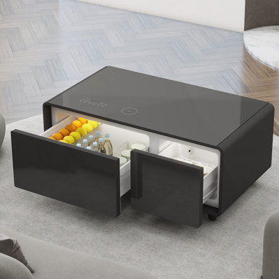 Table basse moderne intelligente avec réfrigérateur intégré, haut-parleur Bluetooth, chargement sans fil