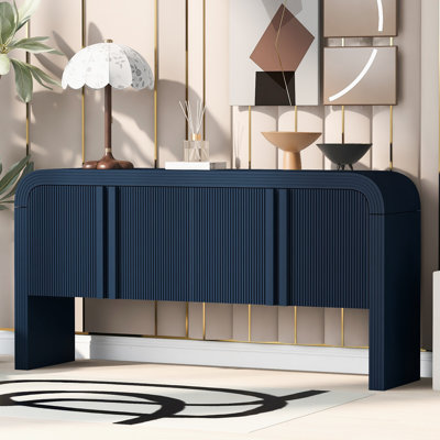 Console 63 pouces à motif ondulé moderne avec 4 portes et tablettes réglables