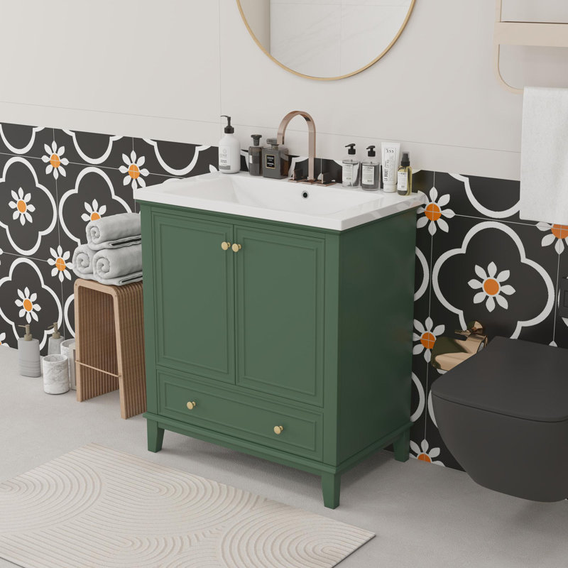 Meuble-lavabo de 30 po, Vert foncé, Doré