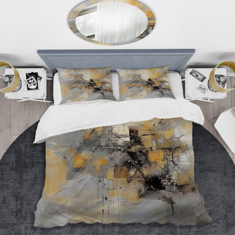 Ensemble de housse de couette en microfibre / polyester jaune et gris Beyond The Canvas I