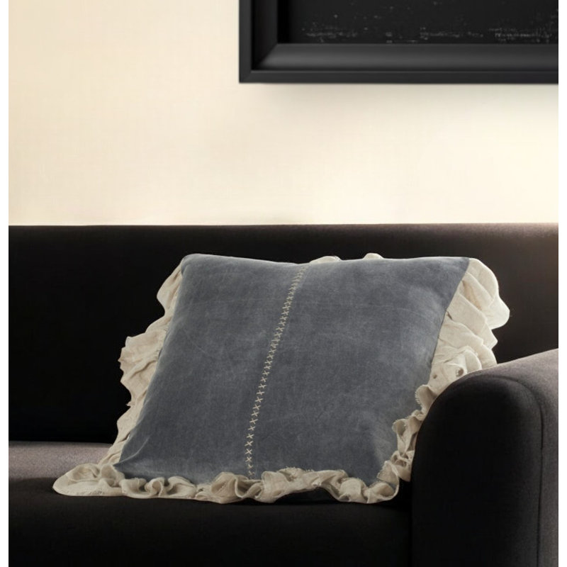 Coussin décoratif large en marbre à pampilles, Gris, L 22 po x H 22 po x P 5 po