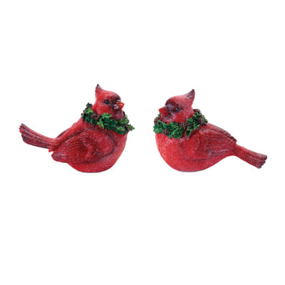 Figurine cardinal oiseau avec couronne (ensemble de 2)