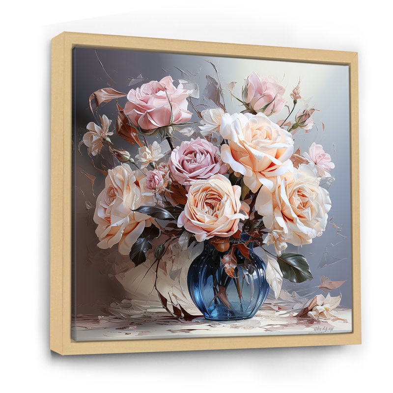 Magnifique bouquet de roses sur toile, Cadre naturel flottant, H 24 po x l 24 po x P 1 po