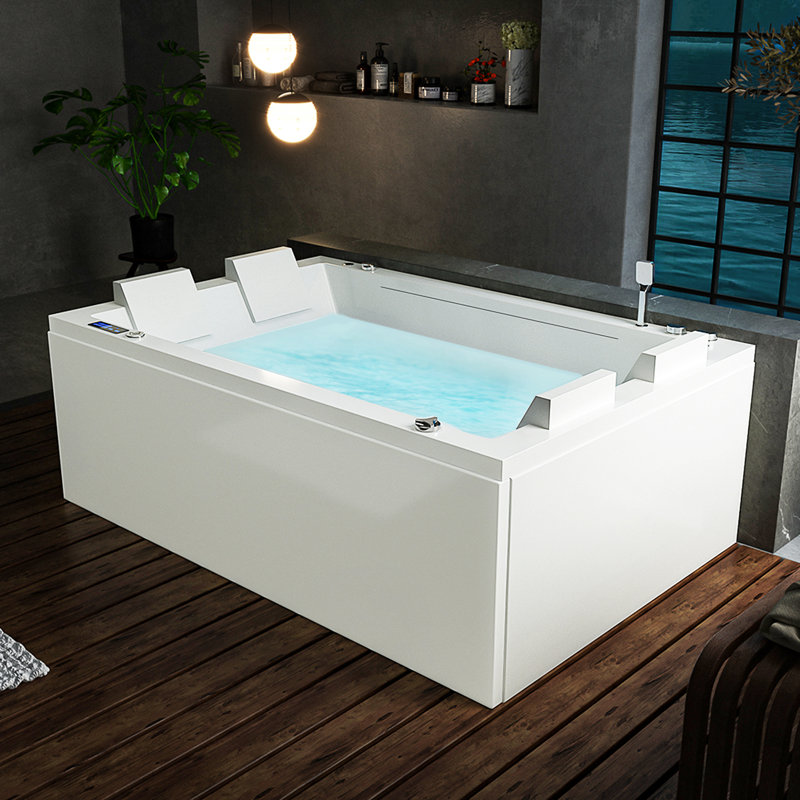 71 in. x 47 in. Freestanding Whirlpool & Air Combination Bathtub, SPA Tub, with Center Drain - Ozone Filtration, in White