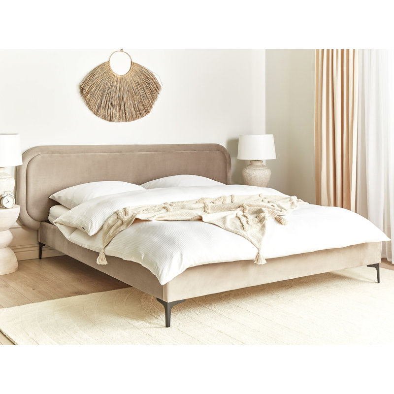 Agita Upholstered Lift Up Storage Scalloped Bed, EU Supper King, Beige