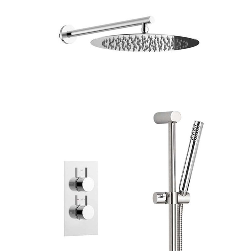 Trialo Modern Shower Set with Built in Thermostatic Valve Handheld Spray Wall Mount Design