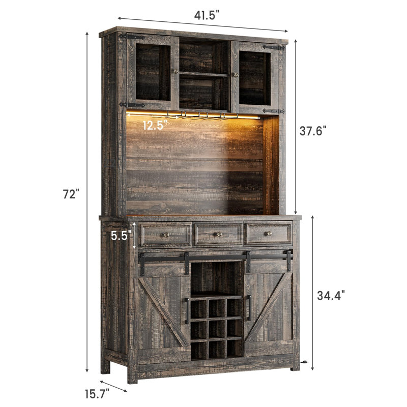 Bar à café 72 po Modern Farmhouse, H 71,65 po x l 41,54 po x P 16,54 po, Bois mort