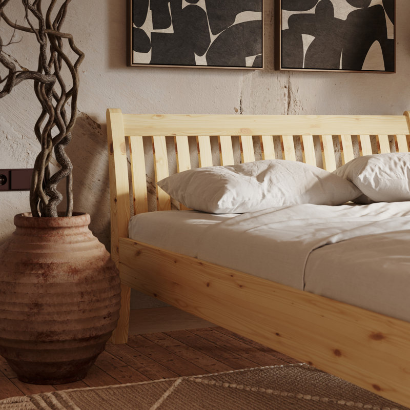 Mardea Solid Wood Bed, Natural Lacquer, European Single (90 x 200cm)