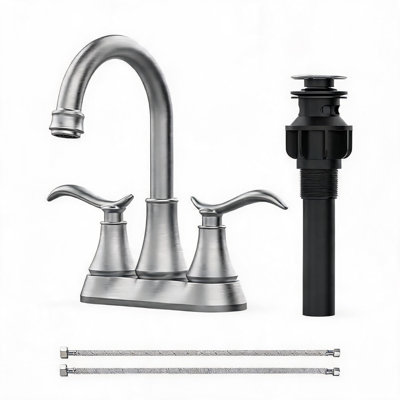 Robinet de lavabo pour salle de bain à 4 poignées 4 po en nickel nickel brossé avec bec pivotant à 360 degrés et bonde escamotable