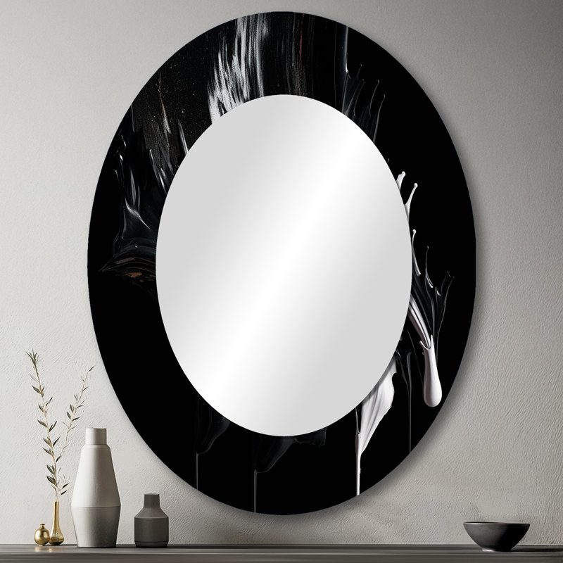 Exploring The Depths Of Black Marble VI - Black Oval Wall Mirror Decor, 43" x 33"