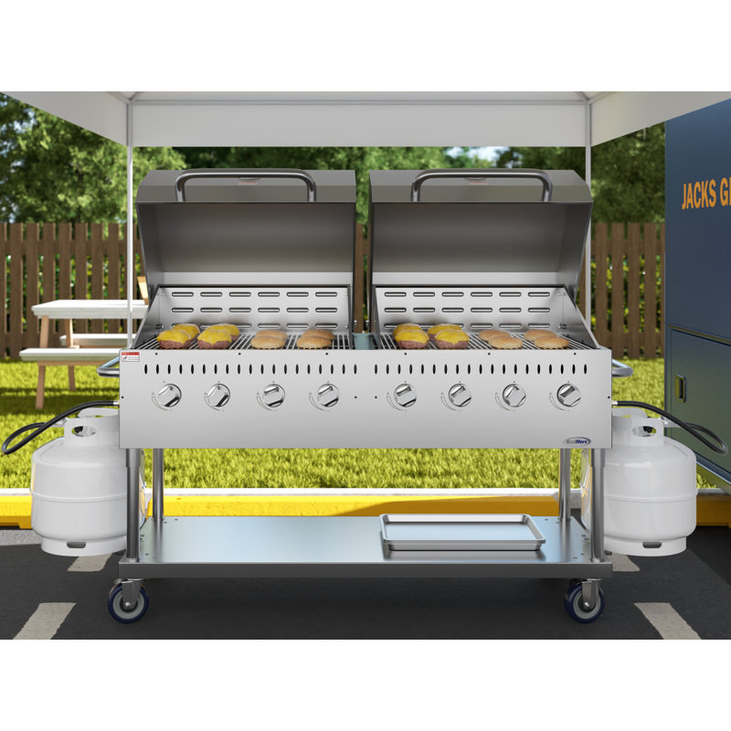 Barbecue au gaz propane extérieur commercial de 60 po à 8 brûleurs avec 2 couvercles en acier inoxydable, homologué ETL (CGKIT6-D30D30)