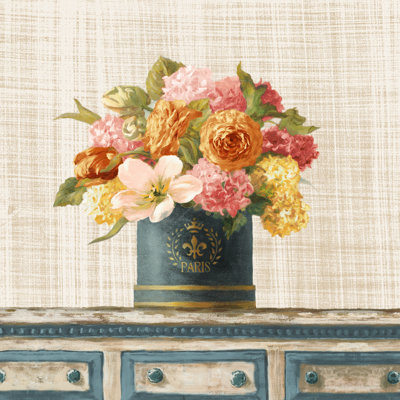 Tulips In Hatbox On Linen - Wrapped Canvas Painting