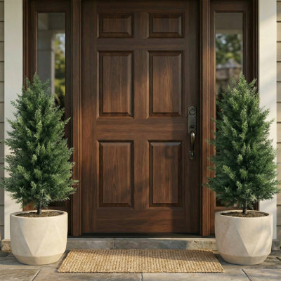 3' Artificial Cedar Topiary Trees in Pots, Set of 2, Faux Evergreen Trees for Front Porch, Entryway and Indoor Decor