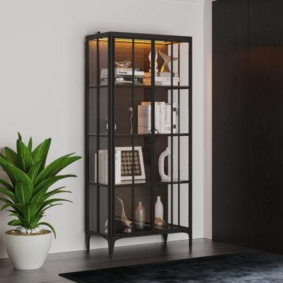 70.9" H Black Glass Display Cabinet With LED Lighting