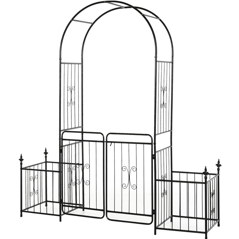 86" Garden Arch Gate, Metal, Trellis For Wedding Ceremony, Locking, Planter , Vines 86.5" H Arch, Wedding, Grape