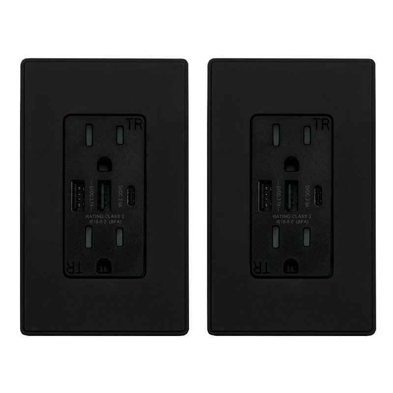 15 Tamper Resistant Duplex Outlet, Black, 2