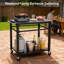 Chariot de barbecue extérieur à 2 niveaux avec roues verrouillables et crochets à outils, table de préparation de barbecue mobile, chariot de service roulant pour patio, cour arrière, support de four à pizza