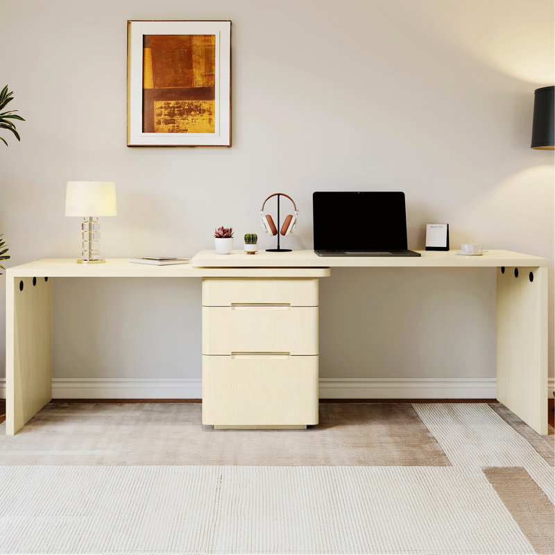 Bureau en forme de L avec 3 tiroirs, bureau rotatif à 360 °, bureau, bureau d'angle pour bureau à domicile