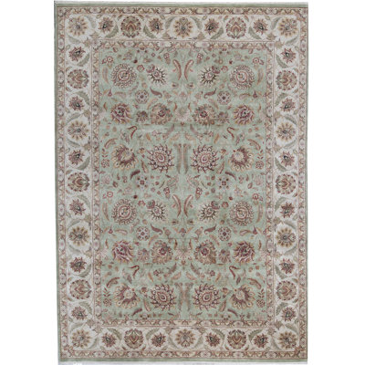 Hand-Knotted High-Quality Light Green and Ivory Area Rug