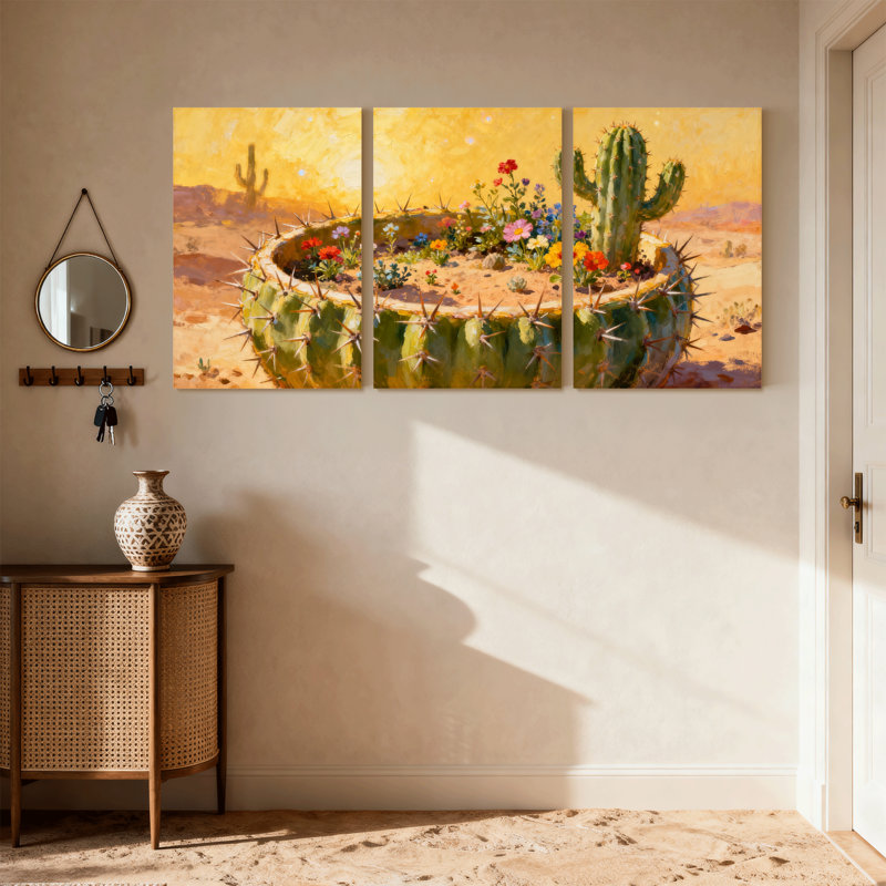 Cactus du désert, jardin de cactus, ensemble de 3 impressions sur toile, H 18 po x l 36 po