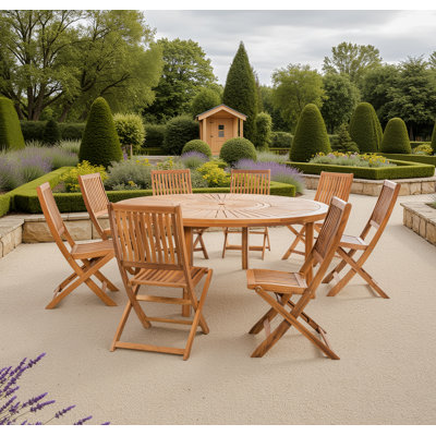 Ensemble de salle à manger pour 8 personnes en bois d'eucalyptus massif avec table paresseuse et chaises pliantes