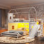 Lit superposé en métal avec glissade, échelle, lumière DEL, rideau et armoire de rangement, blanc.-1293687695-1293687694
