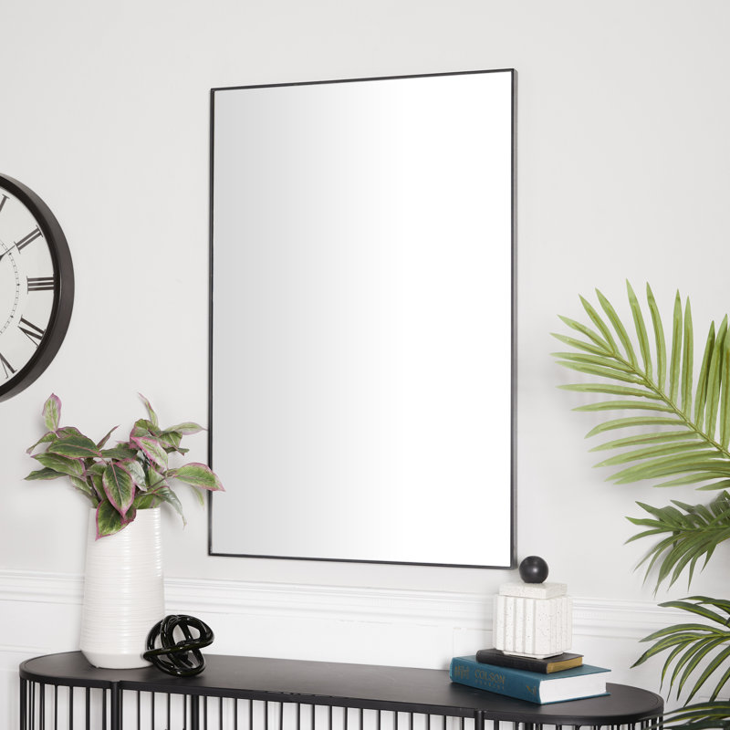 Miroir mural en bois avec un cadre fin et minimaliste, Noir, 36 po x 18 po