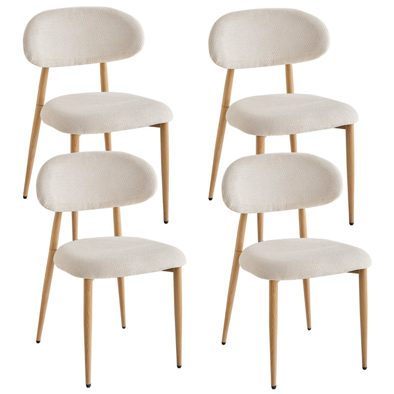Linen Blend Upholstered Upholstered Back Side Chair in Beige, 4, Light brown