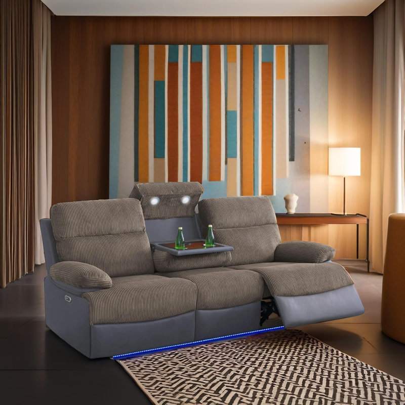 Oslo Blackish Gray Technical Fabric Power Reclining Sofa With USB, Wireless Charging & LED Light