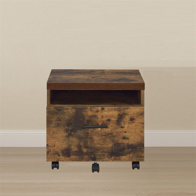 Industrial Style File Cabinet with Drawer, Shelf, and Caster Wheels for Flexible Storage and Mobility