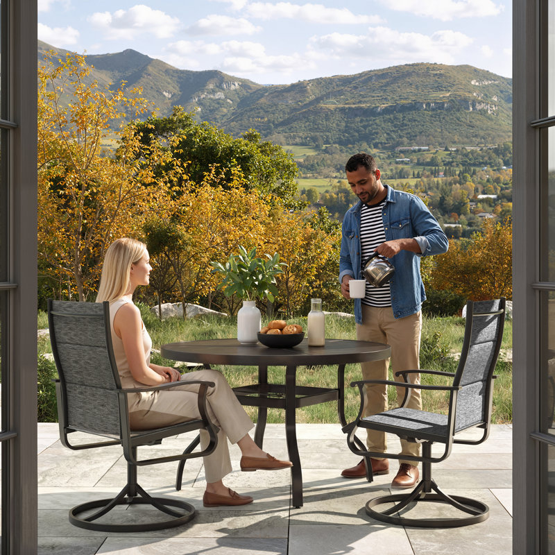 Ensemble de salle à manger 6 pièces pour grande terrasse - Mobilier de jardin extérieur avec 6 chaises pivotantes rembourrées