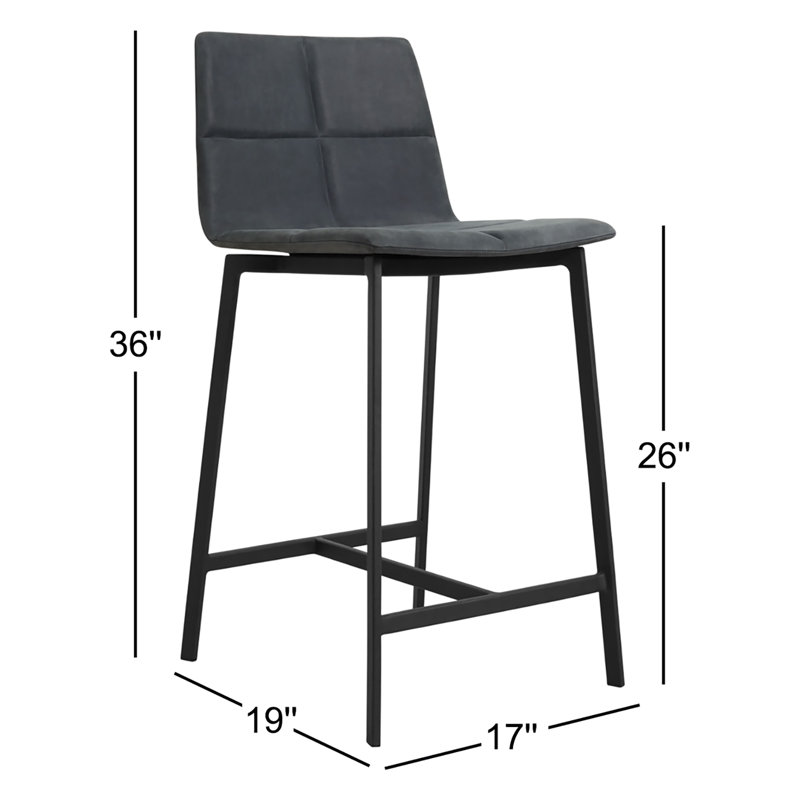 Between Us Upholstered Stool with Metal Frame, Black, Counter Stool (26" Seat Height), Ink Genuine Leather