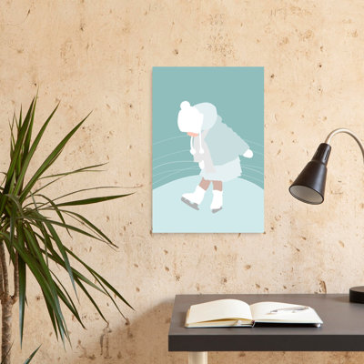 Little Girl Ice Skates Minimalist Playful Contemporary Winter Wall Art Print 1 Piece Wrapped Canvas Wall Art