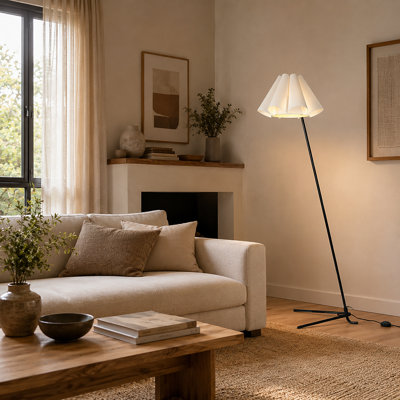 1-Light 66.4’’ Arched Fabric Black Floor Lamp With Foot Switch