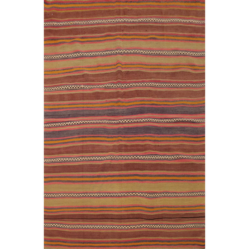 Tapis kilim à rayures colorées 5 x 6 avec détails complexes