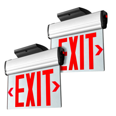 2pk Led Edge-Lit Exit Sign, Aluminum Housing Double-Sided Mirrored Rotating Acrylic Plate,Hardwired Emergency Exit Signs with Battery Backup, 120V-277VAC, Led Emergency Exit Light for Business , UL Listed,Top/Side/Wall Mount