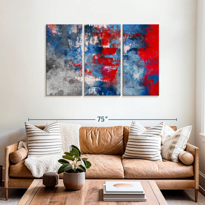 Avery Red Blue And Gray Abstract, 36" H x 57" W