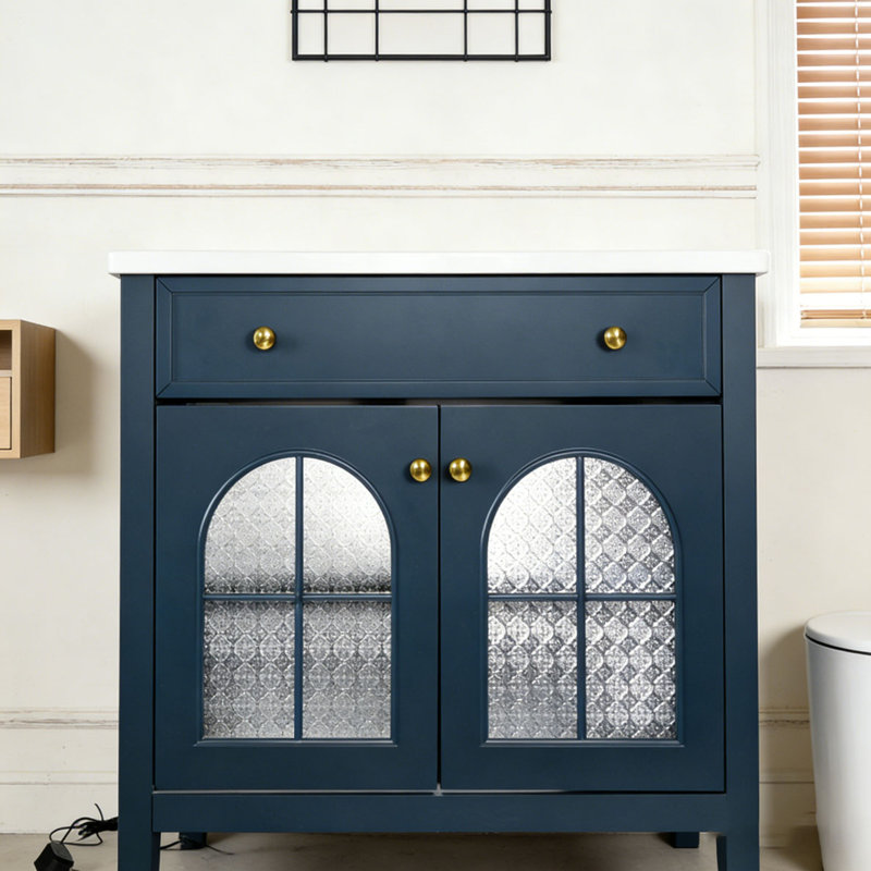 Armoire de salle de bain 35,6 po, Bleu + armoire seulement + 2 portes