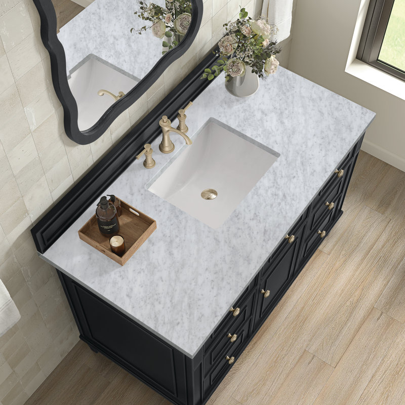 Lorelai 48'' W Single Vanity, Black Onyx, Carrara White Marble, 8" Widespread