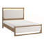 Lit moderne tapissier à finition brun clair avec tête de lit et pied de lit texturé, grand, durable et élégant