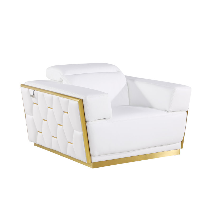Chaise en cuir Hadice, Or, Cuir véritable blanc