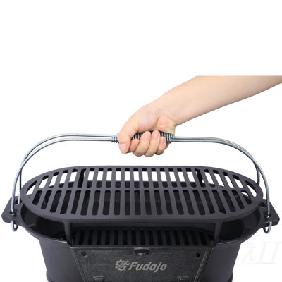 Oval Cast Iron Grill Outdoor, Portable Charcoal Grill and Tabletop Cast Iron Skillet - 100% Cast Iron, Durable, Small Charcoal Grill, Camping Stove, Hibachi Grill