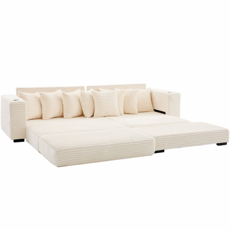 Canapé modulaire en forme de L, canapé modulaire avec porte-gobelets et poche latérale, Beige