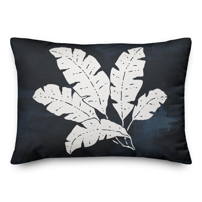  Housse et insert de coussin rectangulaire d'extérieur à motif de feuilles, Bleu marine