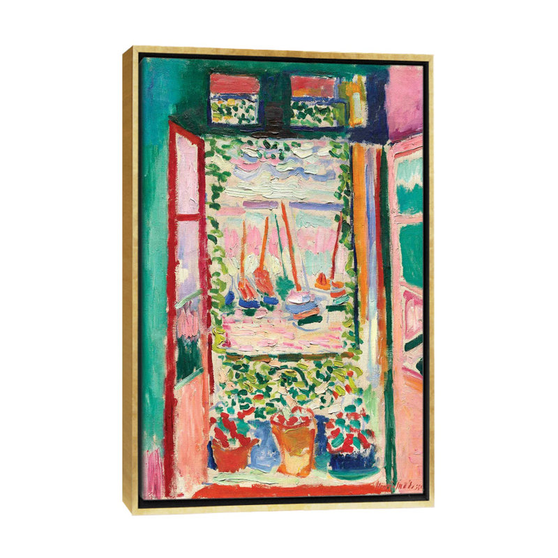 «Open Window at Collioure (1905)» par Henri Matisse - reproduction d'art, H 26 po x l 18 po x 1,5 po, Toile encadrée d'or