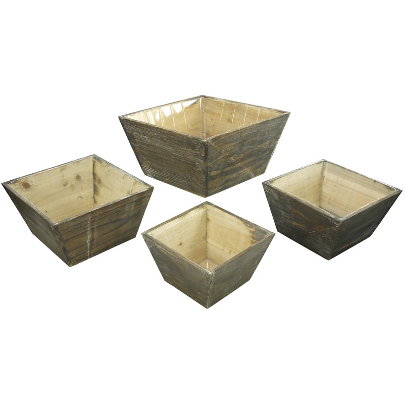 Kaius Handmade Wood Pot Planter, Beige