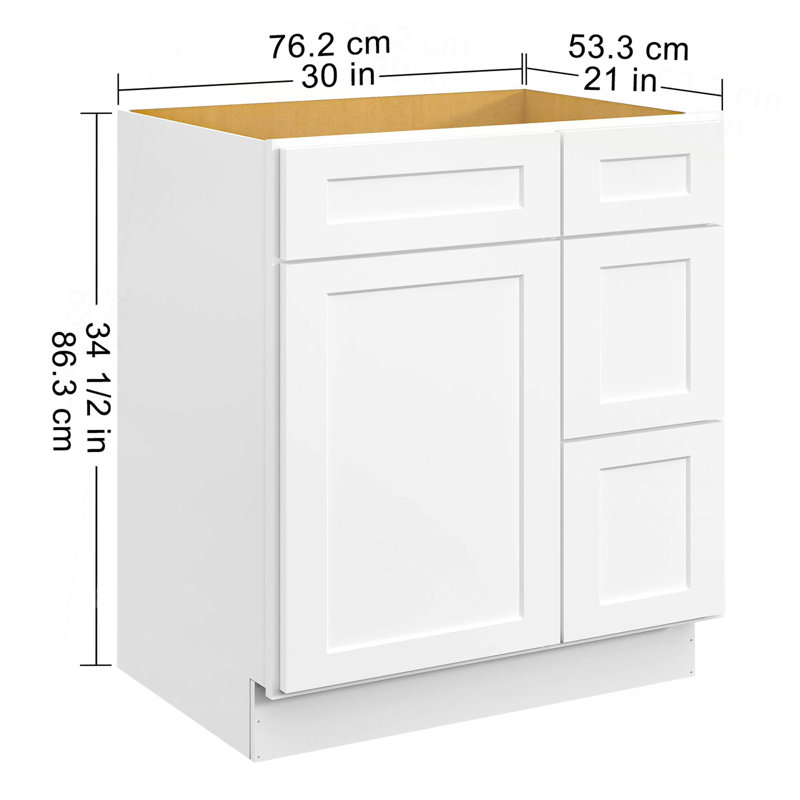 Armoire de cuisine à base de meuble-lavabo avec porte de gauche et l 30 po x P 21 po x H 34,5 po, Blanc