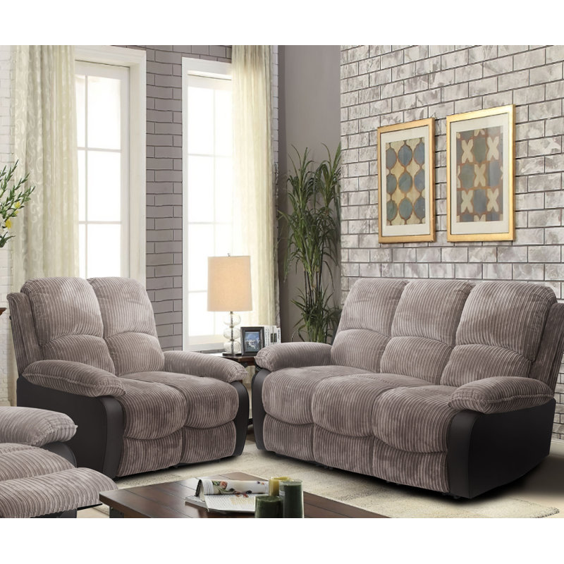 3+2 Asbridge Fabric Reclining Sofa Set, Grey Corduroy